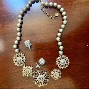 Elegant Gold and Silver Floral Necklace and Earring Set